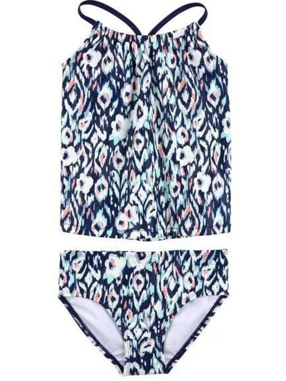 EUC OshKosh Bigosh Girls' Navy Floral Tankini Two-Piece Swimsuit
